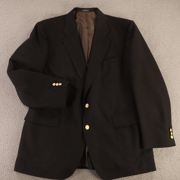 VINTAGE‎ Hopsack Jacket XL XLT Black Polyester Wool Blazer Metal Buttons 46L